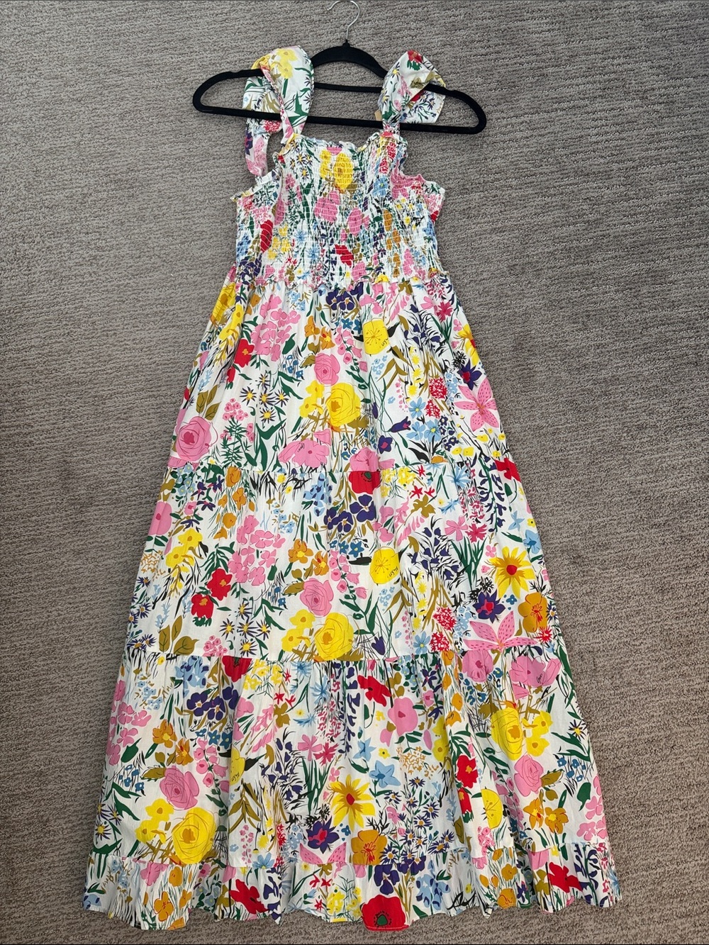 THML White Floral Maxi Dress with Pink, Yellow & Green Accents